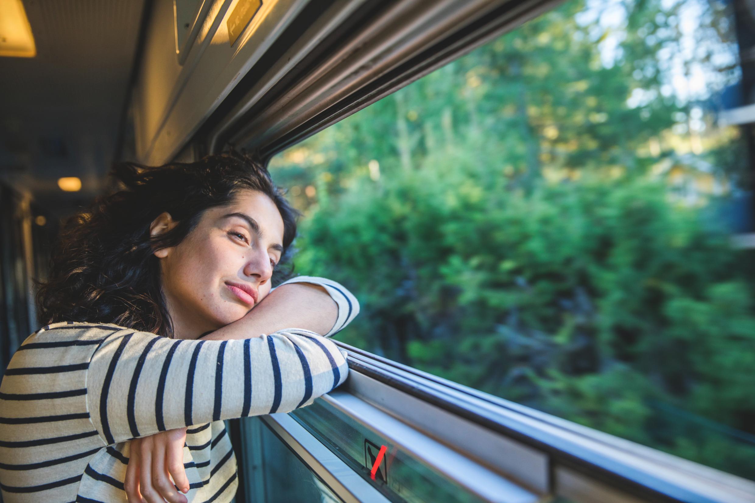 Woman travels by train
