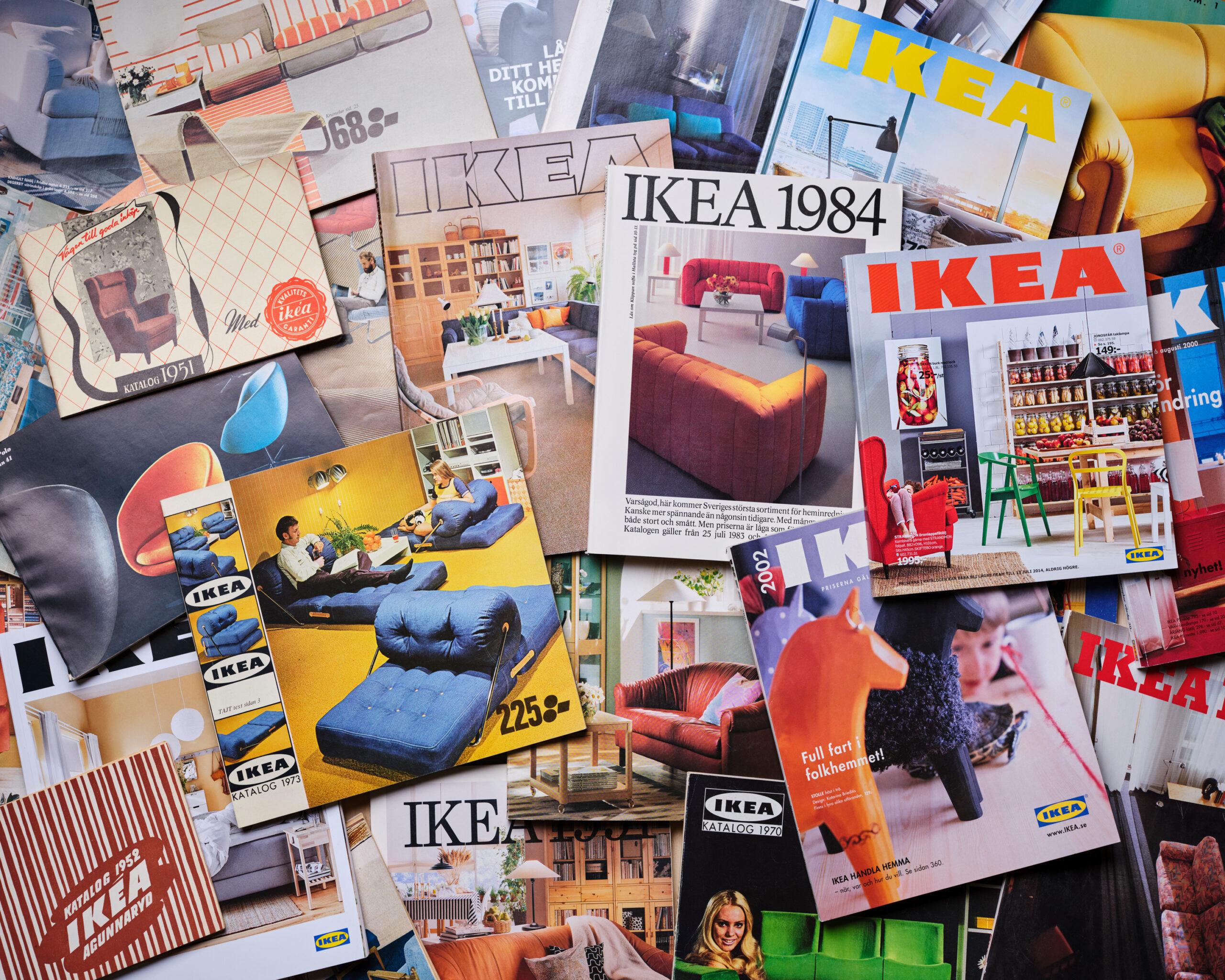 ikeamuseum.com Many IKEA catalogues spread out.